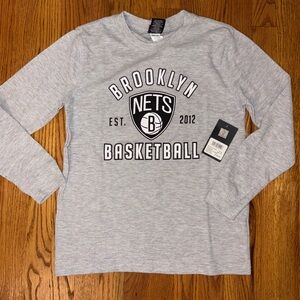 NEW Brooklyn Nets Gray Long Sleeve Waffle Knit Shirt Sz L 14-16